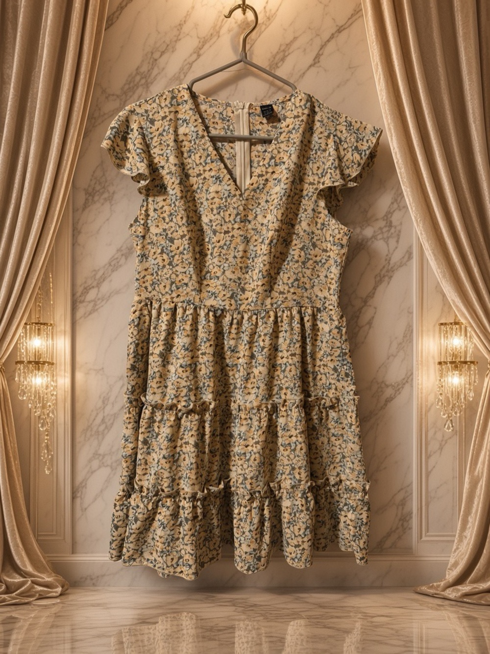 SHEIN Yellow Floral Ruffle Tiered Dress for Girls